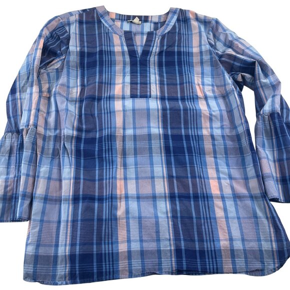Womens Talbots Plaid Tunic Top Blue & Pink Long Sleeve Large - Picture 1 of 6